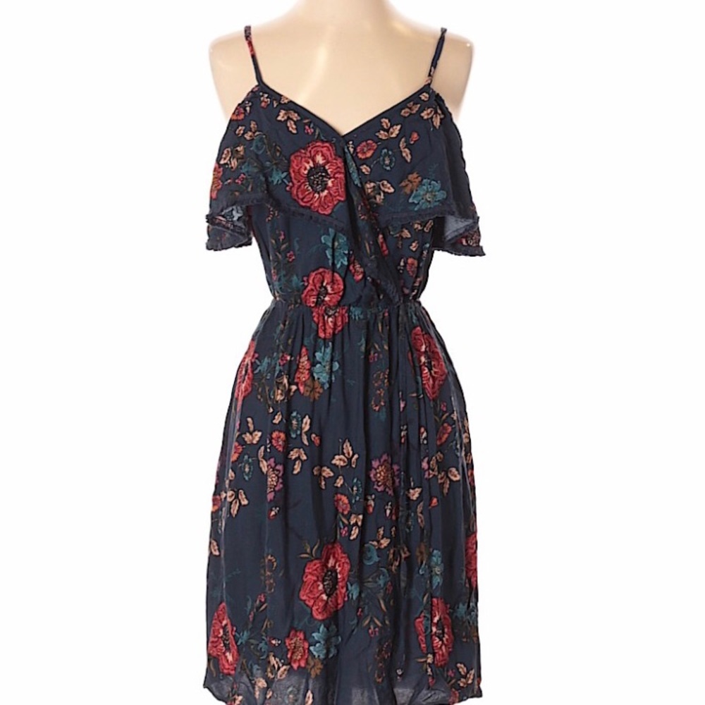 Xhilaration faux-wrap cold-shoulder dress